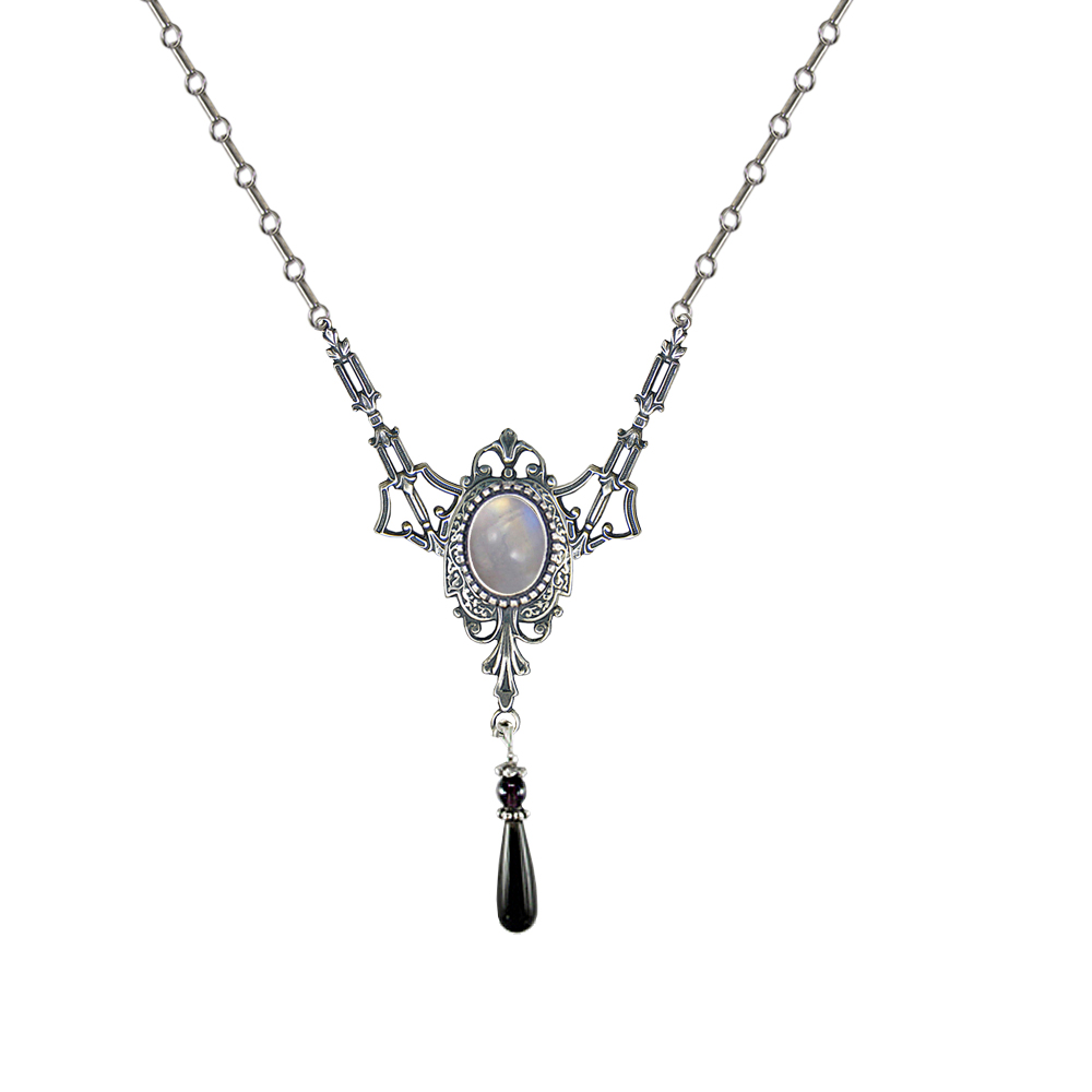 Sterling Silver Victorian Necklace With Rainbow Moonstone